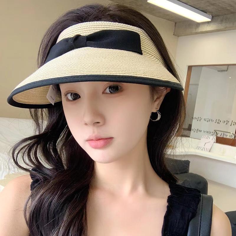 Bow Empty Top Straw Hat Women Summer Travel Shade Cap Outdoor Sun Protection Top Sun Hat Women