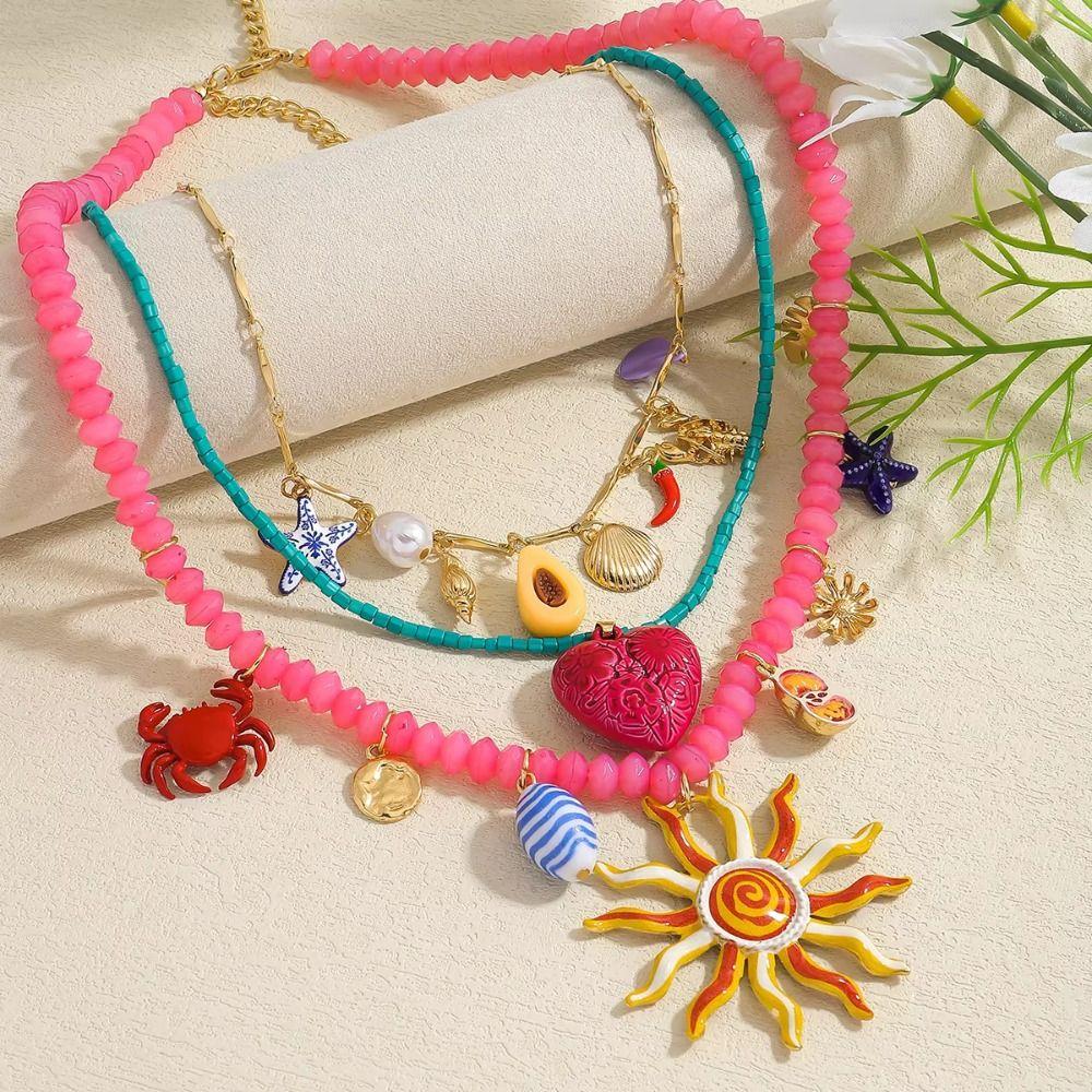 Avocado Rice Bead Necklace Fruit Dopamine Necklace Personality Sun Pendant Necklace  Gift