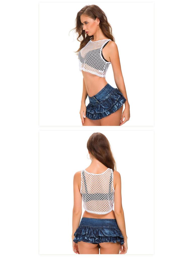 Korean Style Sexy Denim Mini Skirt: Performance Outfit for Lead Dancers, DJs, and Nightclub Singers