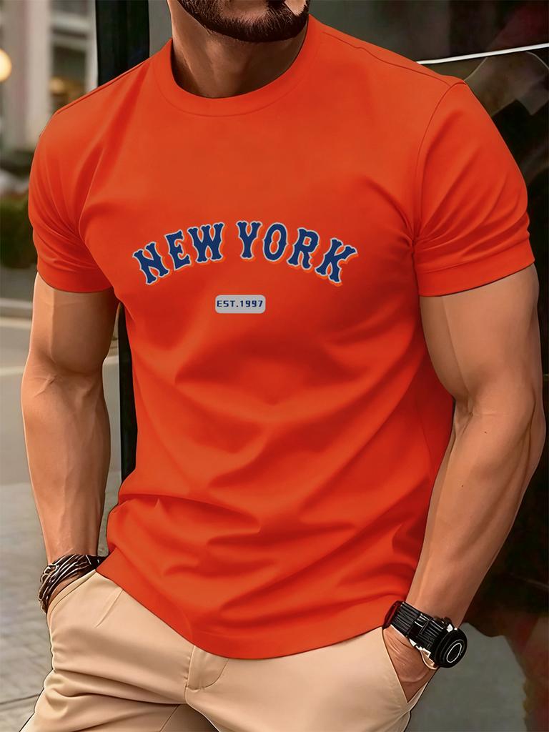New York Letter Creative Print Cotton TShirts Men Summer Short Sleeve T Shirt Soft Oversized ONeck Tops Basic Male Clothes
