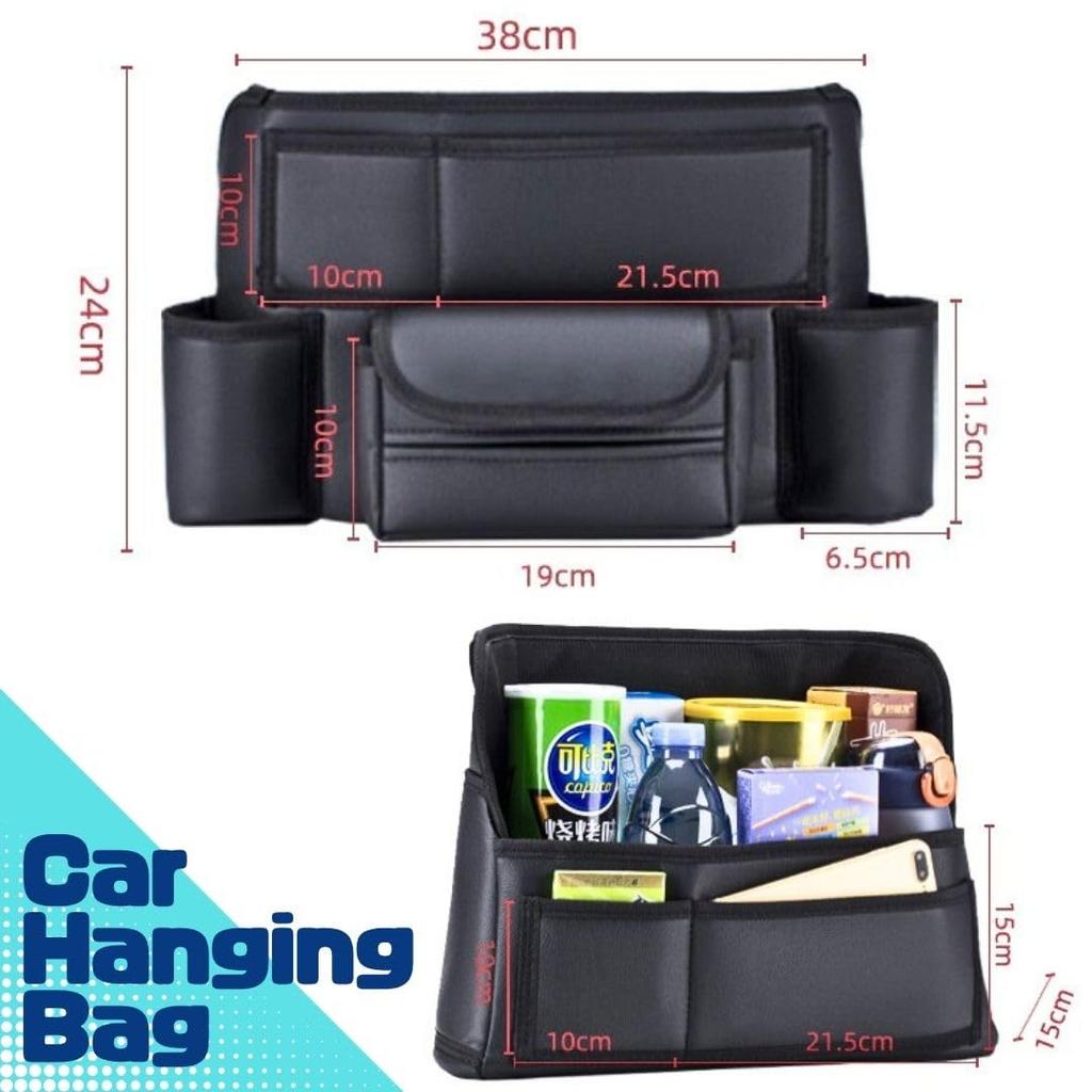 Solvanta Car Hanging Seat Back Tissue Holder with Drink Large 38cm x 24cm x 15cm Black Bag, Storage, Multifunctional, Hanging, Compatible, Holder,