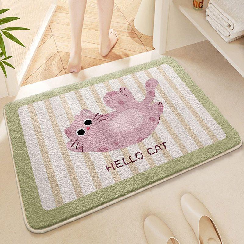 Cute Cartoon Winter Imitation Cashmere Floor Mat, Bathroom Door Absorbent Quick Drying Foot Pad, Thick Plush Carpet