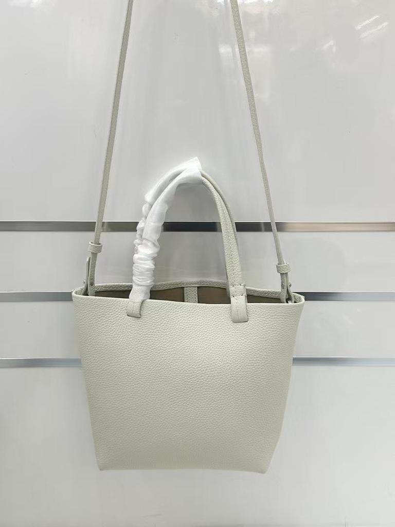The Row Genuine Leather Small Tote Bag - Large Capacity, Lychee Pattern, Shoulder/Crossbody/Underarm Styles.