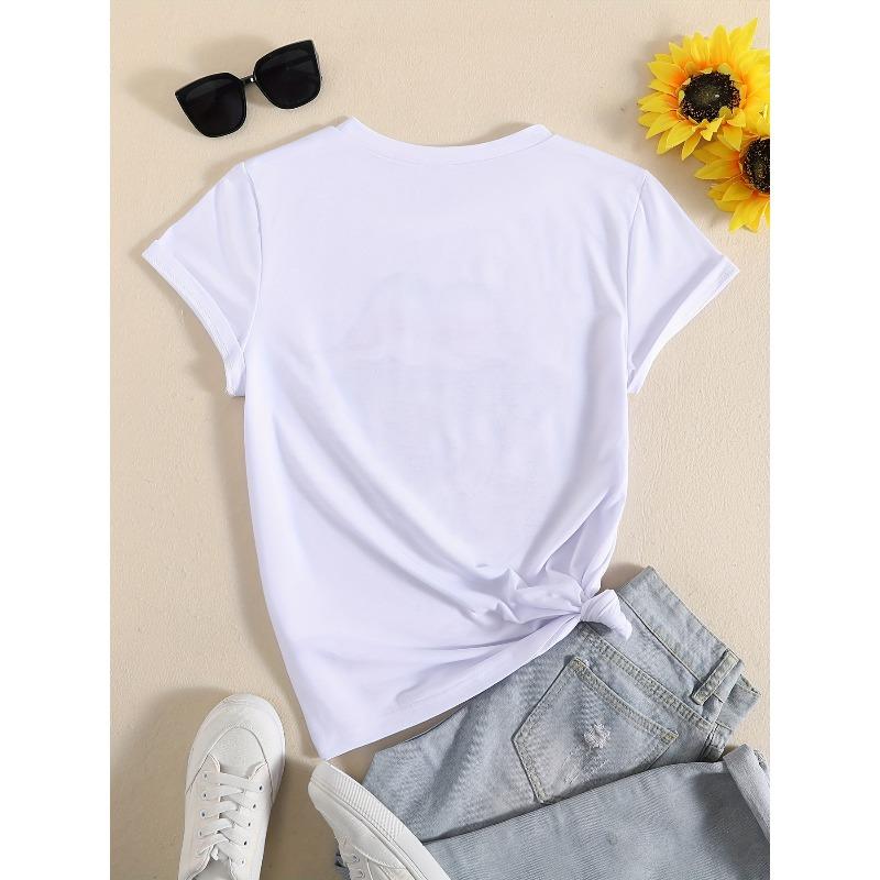 European Size Letter & Car Print T-Shirt, Crew Neck Short Sleeve T-Shirt, Casual Every Day Tops, Women's Clothing