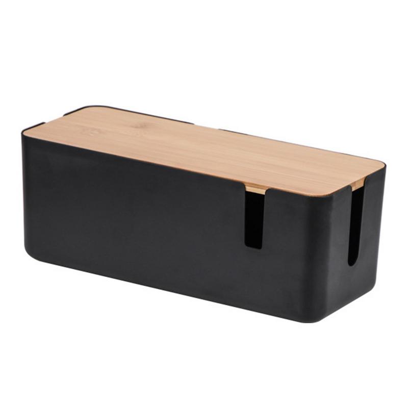 Bamboo Top Power Strip Cover Box - Cable Organizer for Desk, Multi-Outlet Cord Hider Storage Case Desk Organizer