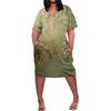 Summer Plus Size V Neck Short Sleeve Knee Pocket  Print Casual Dress For Women