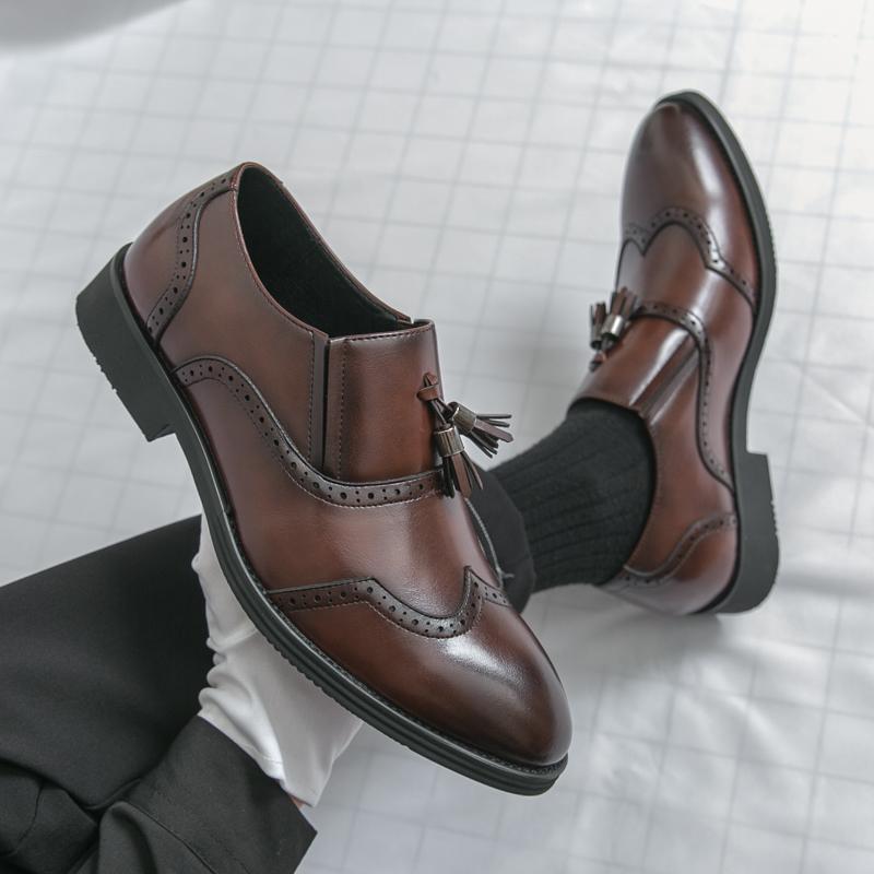 Men Loafers Leather Brogues Shoes Formal Business Wedding Dress Prom Black Shoes Large Size