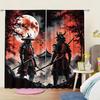 2pc Black Samurai Moon Curtains – Red & Black Anime Style   Rod Pocket   Light-Filtering for Living Room   Bedroom & Kitchen