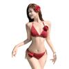 Thailand Holiday Beach Rose Bikini Set: Wine Red Triangle Cup, Three-Piece Split Swimsuit for Women.