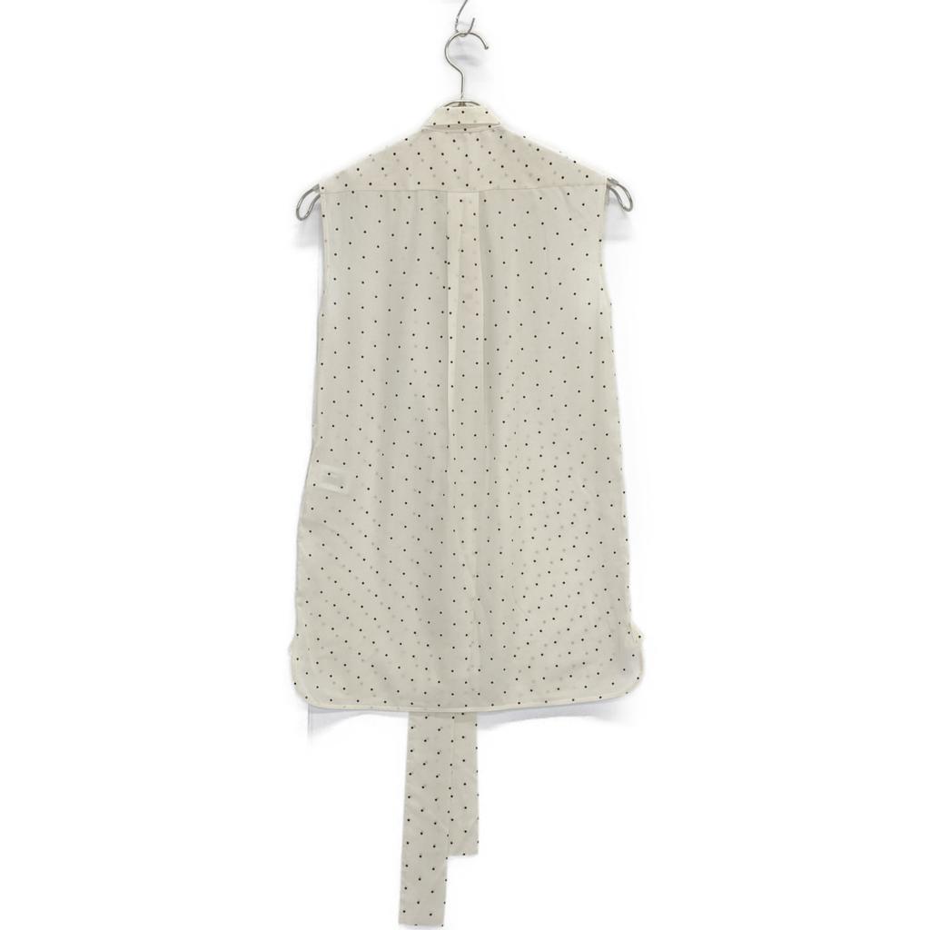 CELINE Phoebe Period 2 0W55/5963 White x Black Silk Dot Sleeveless Bowtie Blouse tops 34 whiteUsed