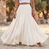 Women Long Loose Pleated Skirt Elastic Waist Cotton Linen Blend Maxi Skirt Flared Hem Casual Boho Style Skirt for Daily Wear