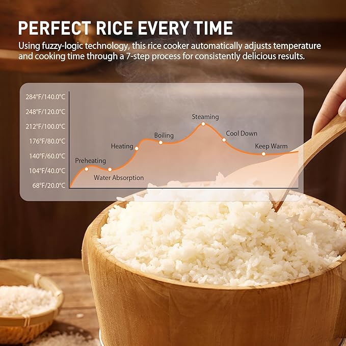 2L Rice Cooker Heating Lunch Coating Pot Cookware Slowcooker with Fast Heating Steamer 24H Timer 8H Warming Function for Travel