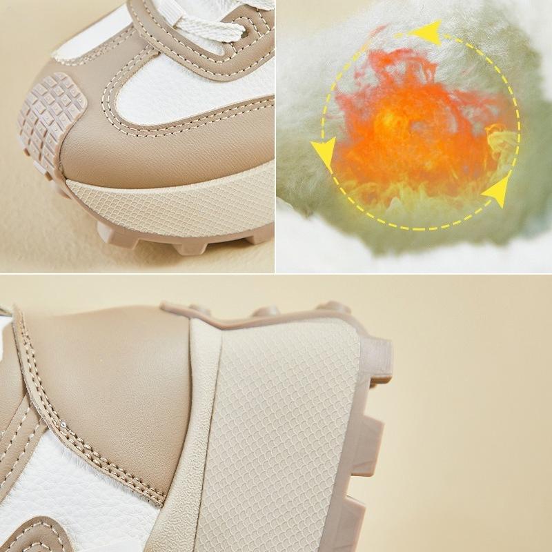 Vintervarme snøstøvler for kvinner Sklisikre chunky plattform joggesko med fuskepelsfôr Snøresko for tennis og gåing Kvinners komfortable korte boots