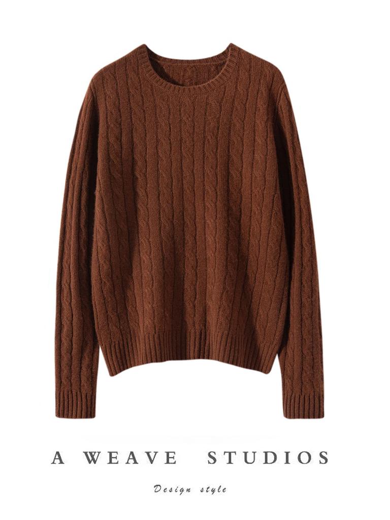 Women's Thickened Cable Knit Cashmere Sweater: Cozy & Versatile for Autumn and Winter