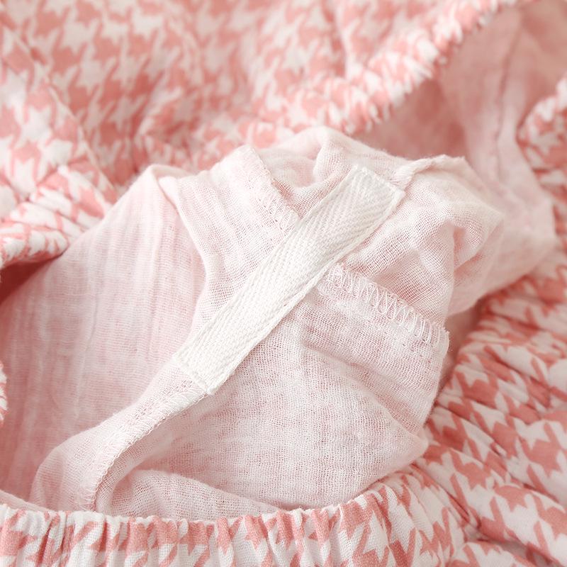 Women's Summer Plaid Cotton Gauze Pajama Set with Short Sleeves and Loose Fit Pants