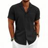 Loose Cuban Collar Short Sleeve Shirt Men's Summer Casual Solid Color Beach Shirts Men