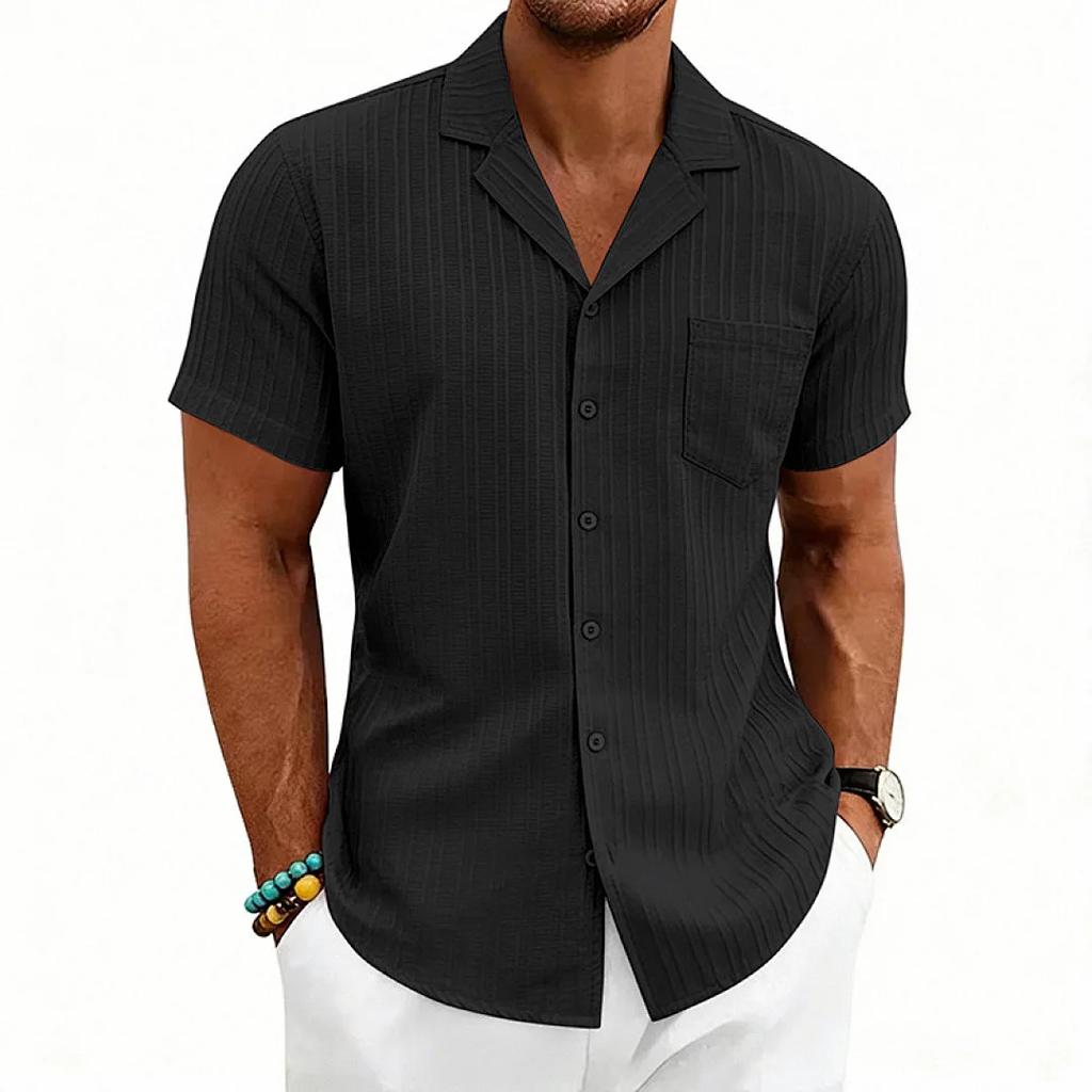 Loose Cuban Collar Short Sleeve Shirt Men's Summer Casual Solid Color Beach Shirts Men
