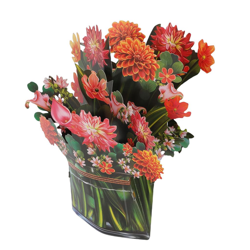 Dahlia Bouquet Pop Up Card Lifelike Exquisite Anti Fading 3D Paper Flower Bouquet Card Home Decoration