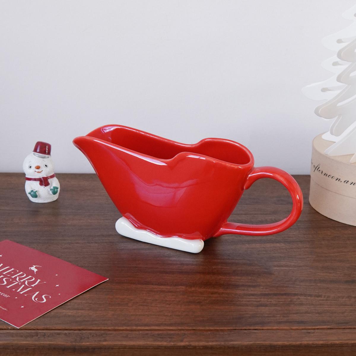 1 шт. Рождественская керамическая соусница, Креативная керамическая соусница в форме саней, Молочник, Простая красно-белая керамическая соусница красный