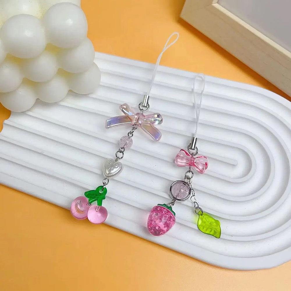 INS Pink Red Cherry Strawberry Phone Strap Charm Landyard Keychain Keycord For Girl Korean Style Bag Camera Pendant Phone Case