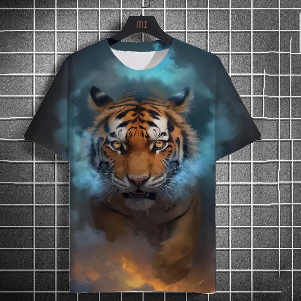 Animal Men's T-shirt 3d Tiger Print Men's Tops Casual Short Sleeve Simple T-shirt Summer Round Neck T-shirt Men's Ultra Clothing