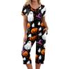 Damen Halloween Zweiteiliges Outfit Set - Lässiges Kurzarm-Oberteil und Bedruckte Hose, Bequeme Sportbekleidung für Feiertagspartys