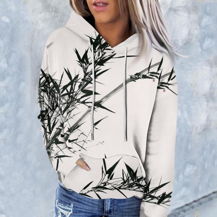 Floral Print Hooded Casual Women's Sweatshirt Fashion Long Sleeve Top