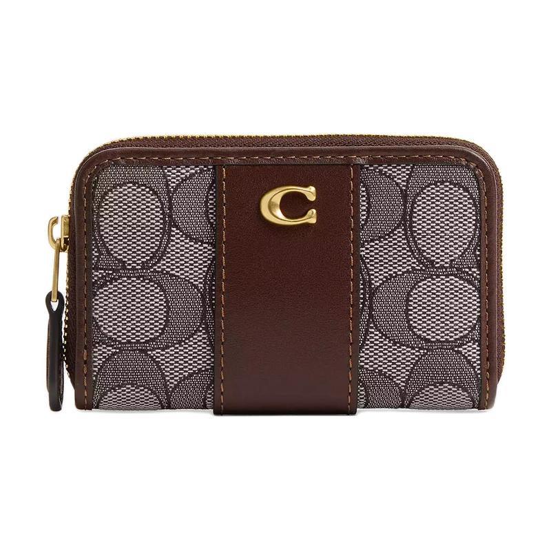 

COACH Essential 11 brand logo Zipper closure Jacquard fabric and refined calfskin Card holder Women s Brass and oak maple brass and oak maple жовтий