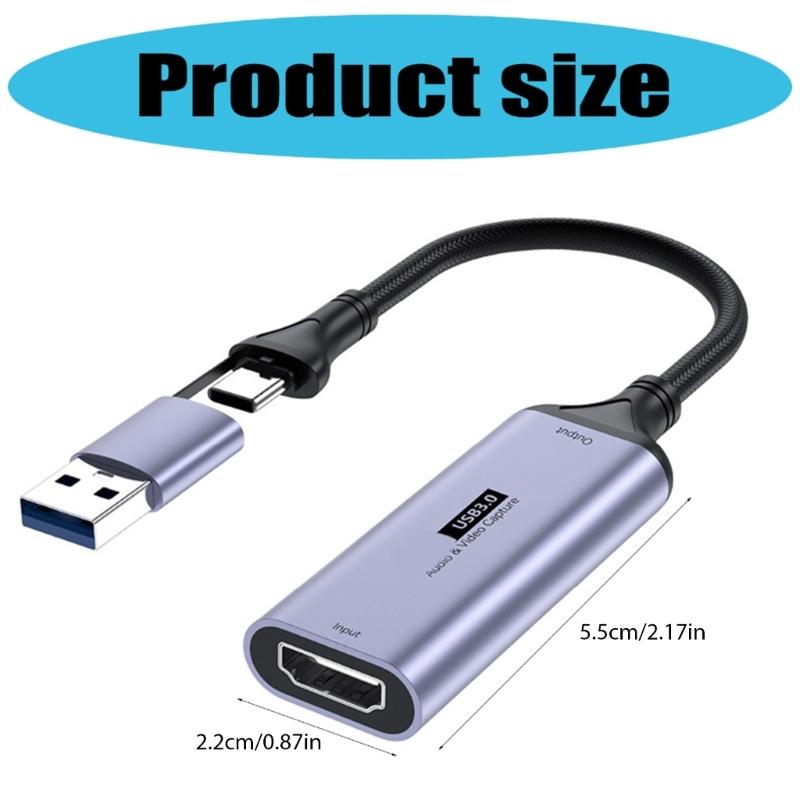 4K Video Capture Card USB+Type C to HDTV Video Grabbers Recorder for Game Camcorder Camera Recording Live Streaming