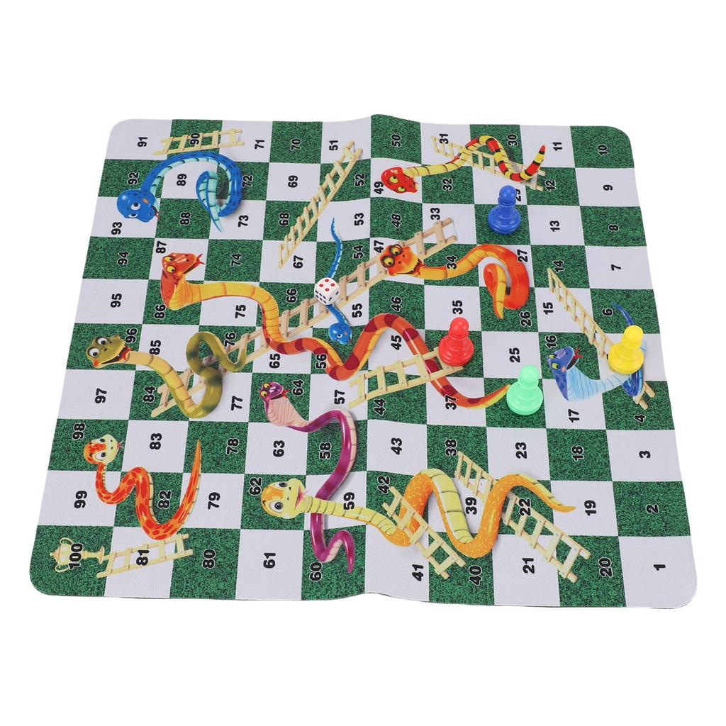 Snakes and Ladders Board Game Set 35cm Rubber Portable Board Game Set for Home Travel Picnic