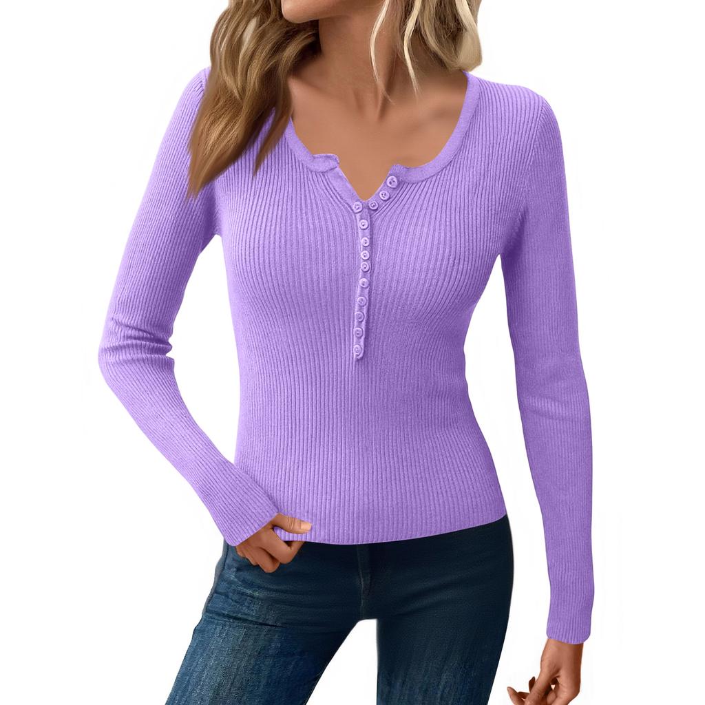 Women Fashion Solid Color Undershirt Long Sleeves Sweater T-shirt Tops