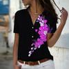 2025 Summer New Fashion Women's Flower Printed Short Sleeve V-neck Casual Button-down Shirt Top