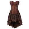 Damen Gotisches Steampunk Korsett Kleid Piratenkostüm PU Leder Korsett Bustier Dessous Oberteil Mit Asymmetrischem Blumenspitzen Rock Set