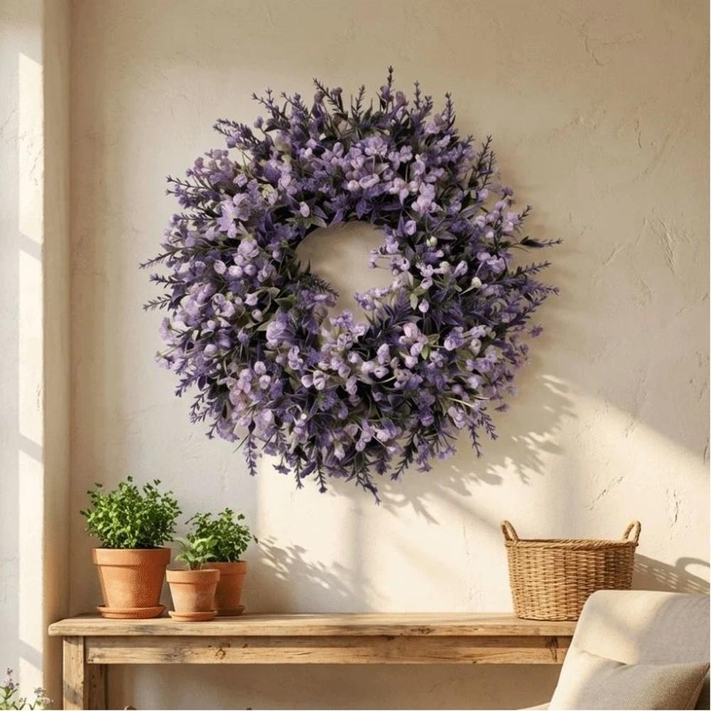 Lifelike Artificial Lavender Wreath Vivid Colors Fake Flower Wreath Spring Wreath  Wall Hanging