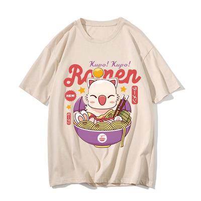 Moogle Kupo Ramen T-shirt Cute Cat Popular Shirt Men Short-Sleeve Streetwear Tshirt Summer Pure Cotton O-Neck Oversized Tops