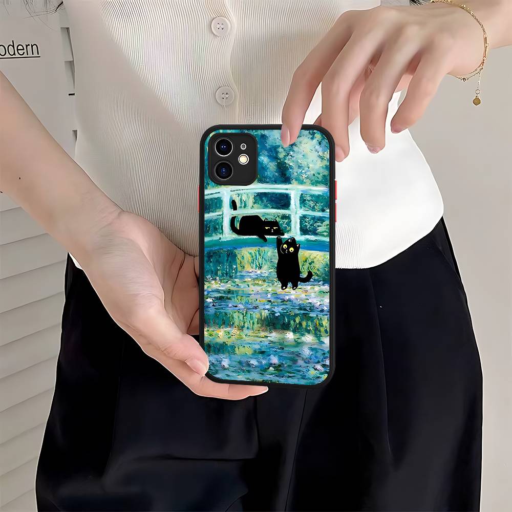 Funny Cats Van Gogh Phone Case For IPhone 16 15 14 Plus 15 13 12 11 Pro Max X XS MAX Matte Cover