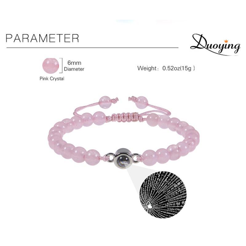 Projection Bracelet, European and American Fashion Bracelet, Available In 100 Languages, I Love You, Pink Crystal, Frosted Stone, Couple's Bracelet