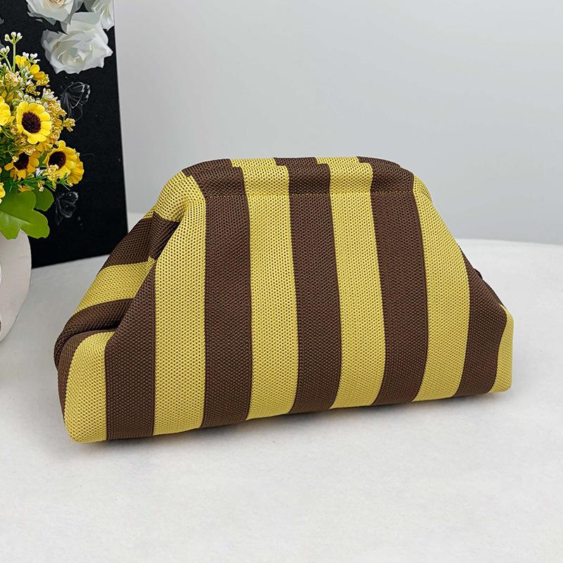 Knitted bag, striped clutch bag, women's flying woven clouds, versatile temperament, portable cosmetic bag, large capacity