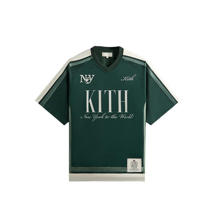 Kith 2025 Spring Collection Mesh Leon Comfortable Versatile V-Neck Short Sleeve Jersey Men Jersey Green KHM032703-302