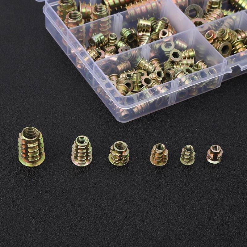 Set di dadi per mobili in legno zincato, 165 pezzi, con inserto filettato esagonale, in acciaio al carbonio placcato colorato