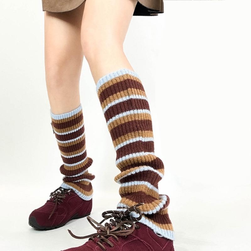 Womens Lolitas Stripe Knitted Long Socks Leg Warmers Harajuku Japanese Lovely Boot Socks Winter Ankle Heap Socks Gifts