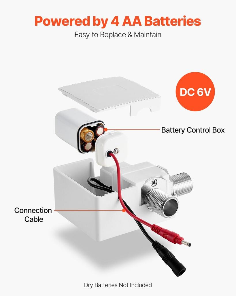Touchless Bathroom Sink Faucet, Automatic Motion Sensor Restroom Toilet Faucet Cold Water with Single Hole, Battery Operated for 9.5 Mm Pipe