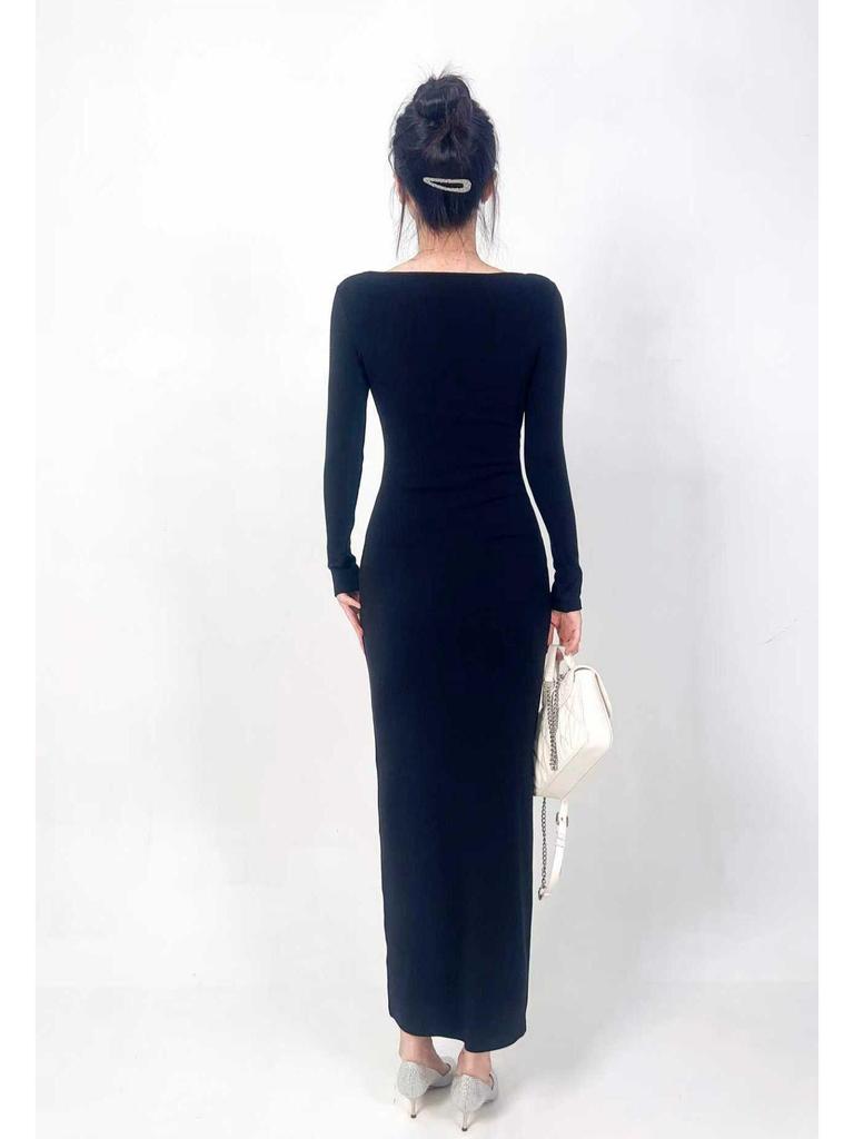 Velvet Warm Solid Color Elegant Slimming Socialite Dress