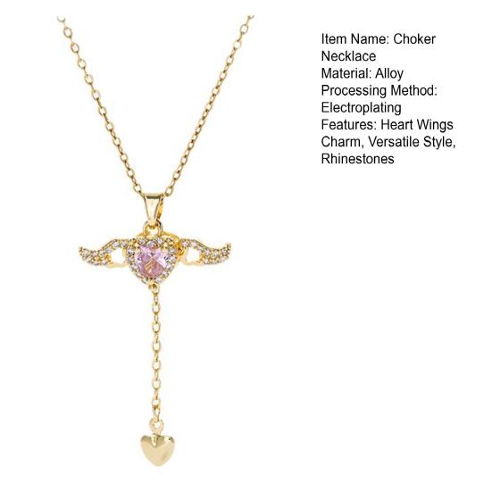 Yousheng Choker Necklace Alloy Sparkling Rhinestones Angel Heart Pendant Necklace Adjustable Length Necklace Jewelry Gift