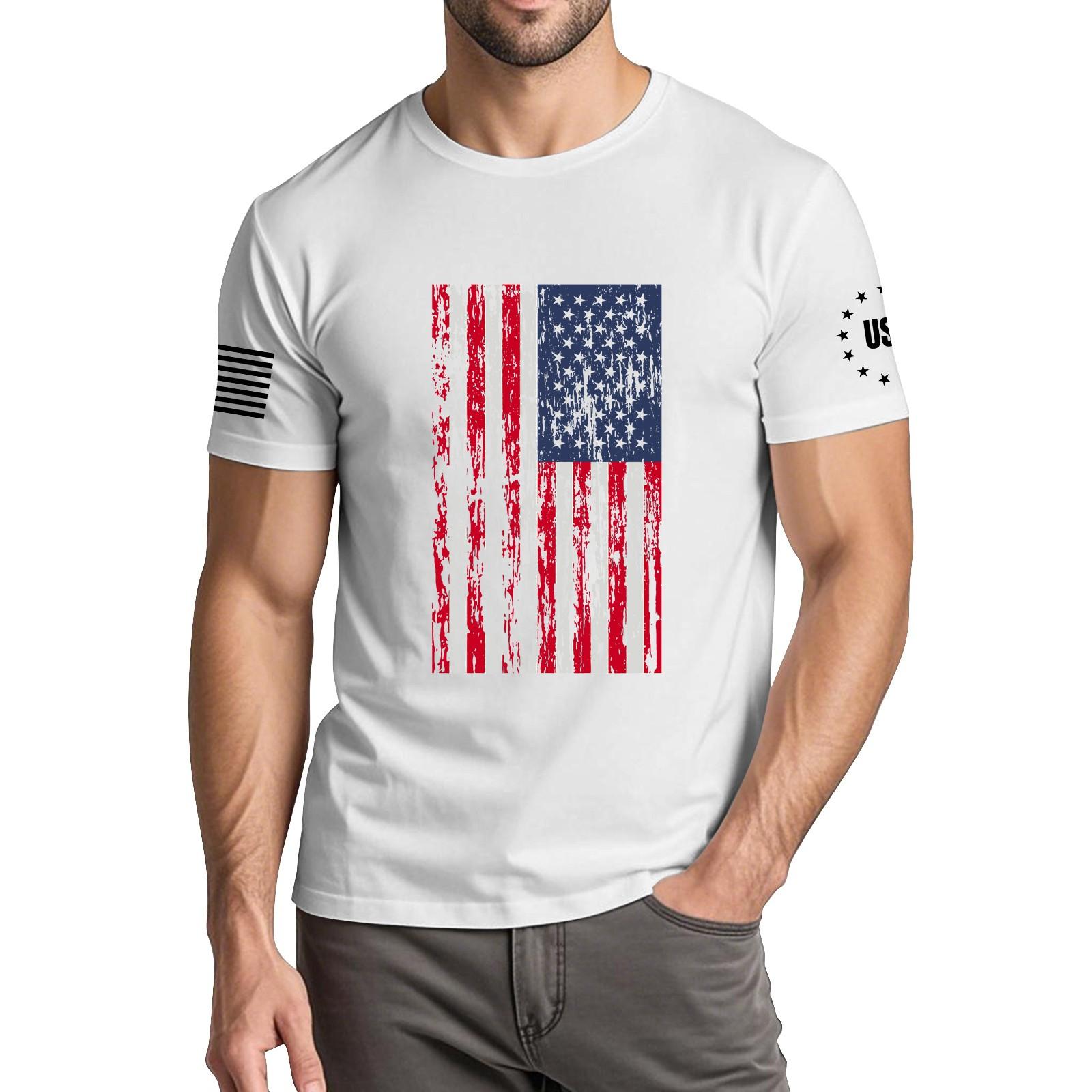 

Мужская модная повседневная футболка с круглым вырезом и коротким рукавом с принтом «День независимости» XXL белый