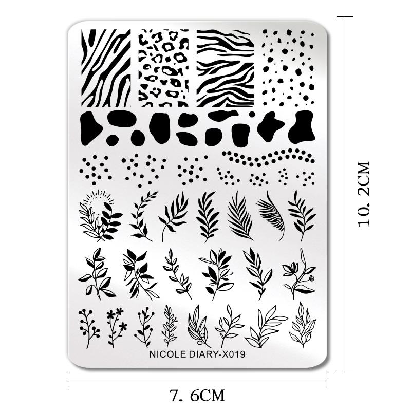 NICOLE DIARY Leaves Flower Nail Art Stamping Plates Drawing Template Geometric Stripe Line 3D Image Stencil Mold Printing Tools