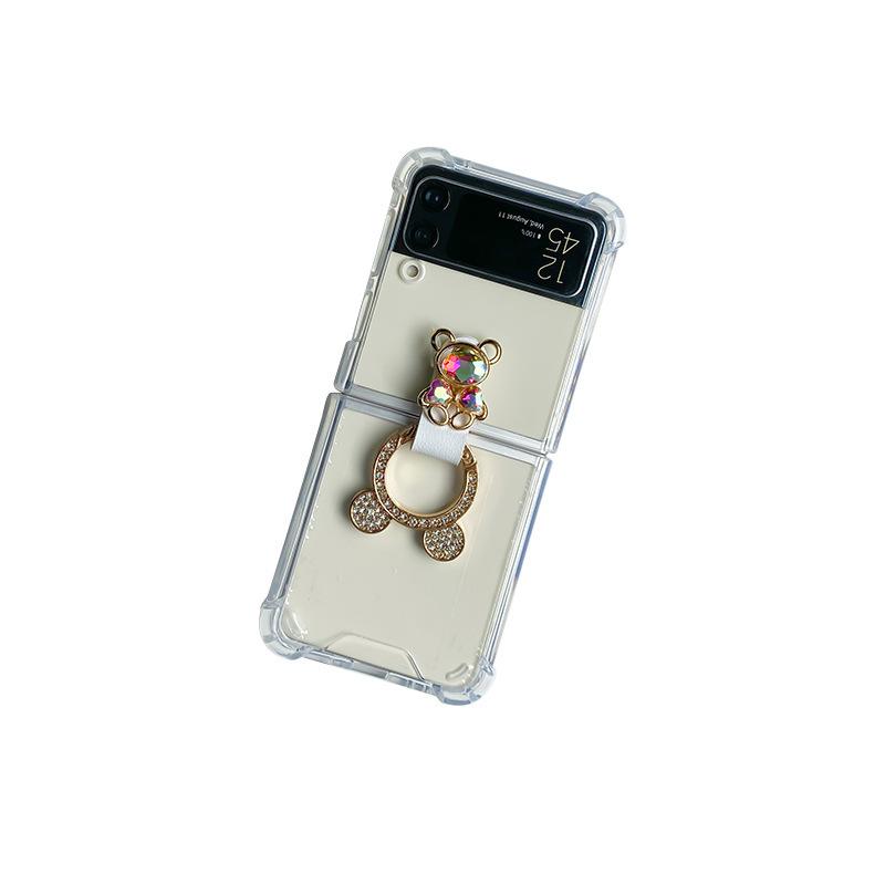 For Samsung ZFlip6 Airbag Anti-fall Flip Folding Screen Mobile Phone Case Rhinestone Bear 7 Transparent Simple Ring Ins