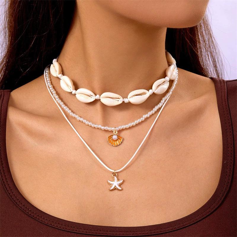 Accessories Hawaiian Vacation Beach Shell Necklace Ocean Shell Double Stacked Necklace Collarbone Chain