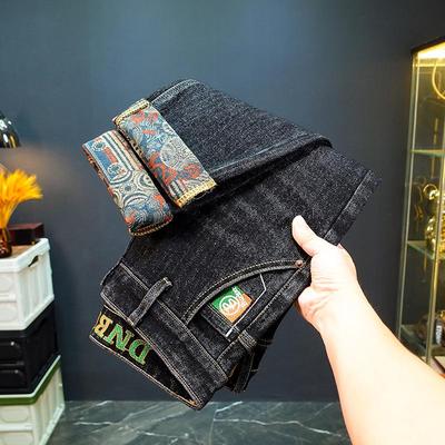 Men's Elastic Casual Fleece-Lined Embroidered Jeans, Loose Straight-Leg, 2025 Trend
