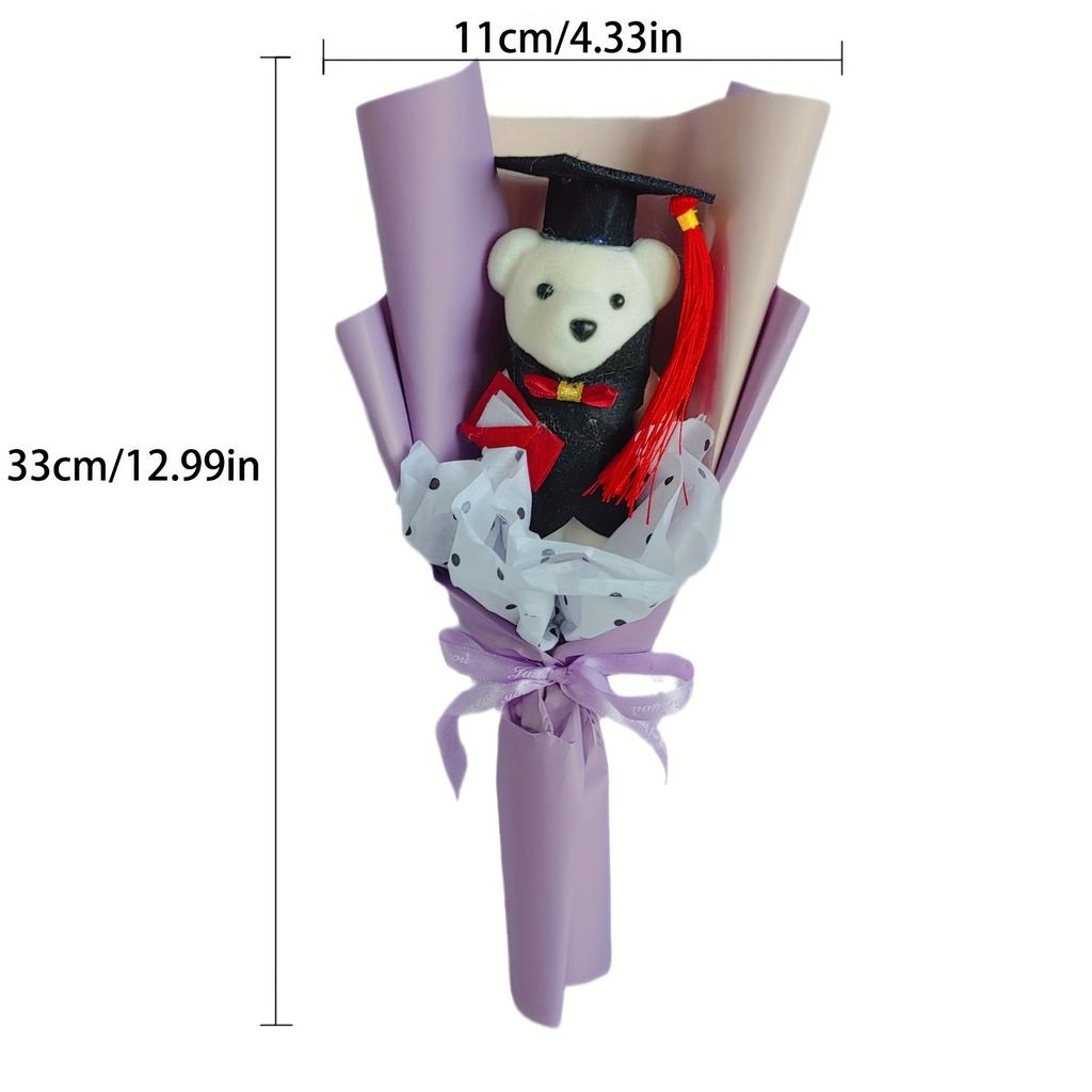 1 graduation season PhD hat teddy bear bouquet, suitable for school events and party decoration, graduation season gift